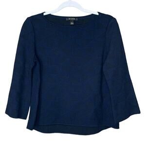 St. John Textured Cropped Sleeve Top Wool Blend Navy Blue Size Small
